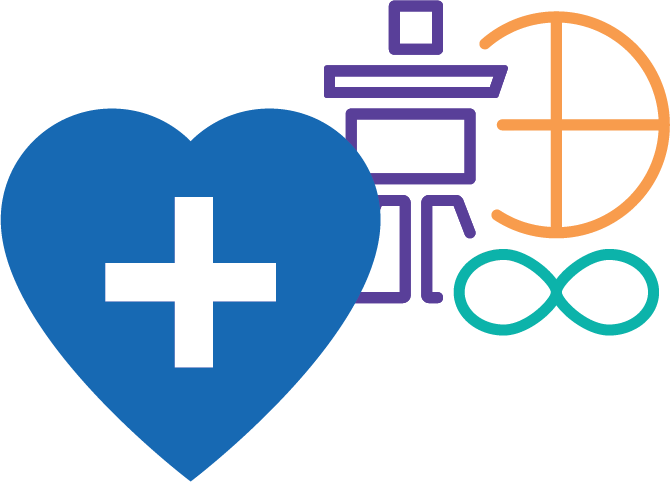 heart with a medical cross and First Nations, Inuit and Metis symbols