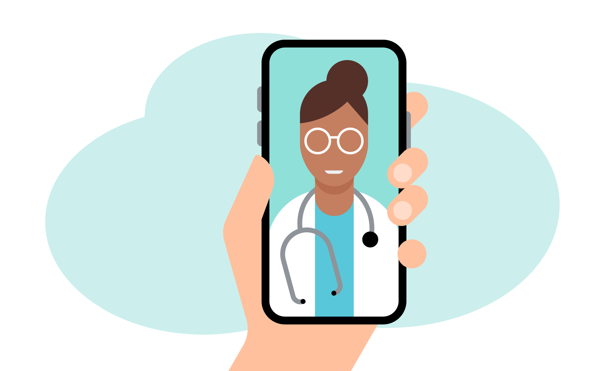 healthcare provider providing a virtual appointment over a video call on a cell phone