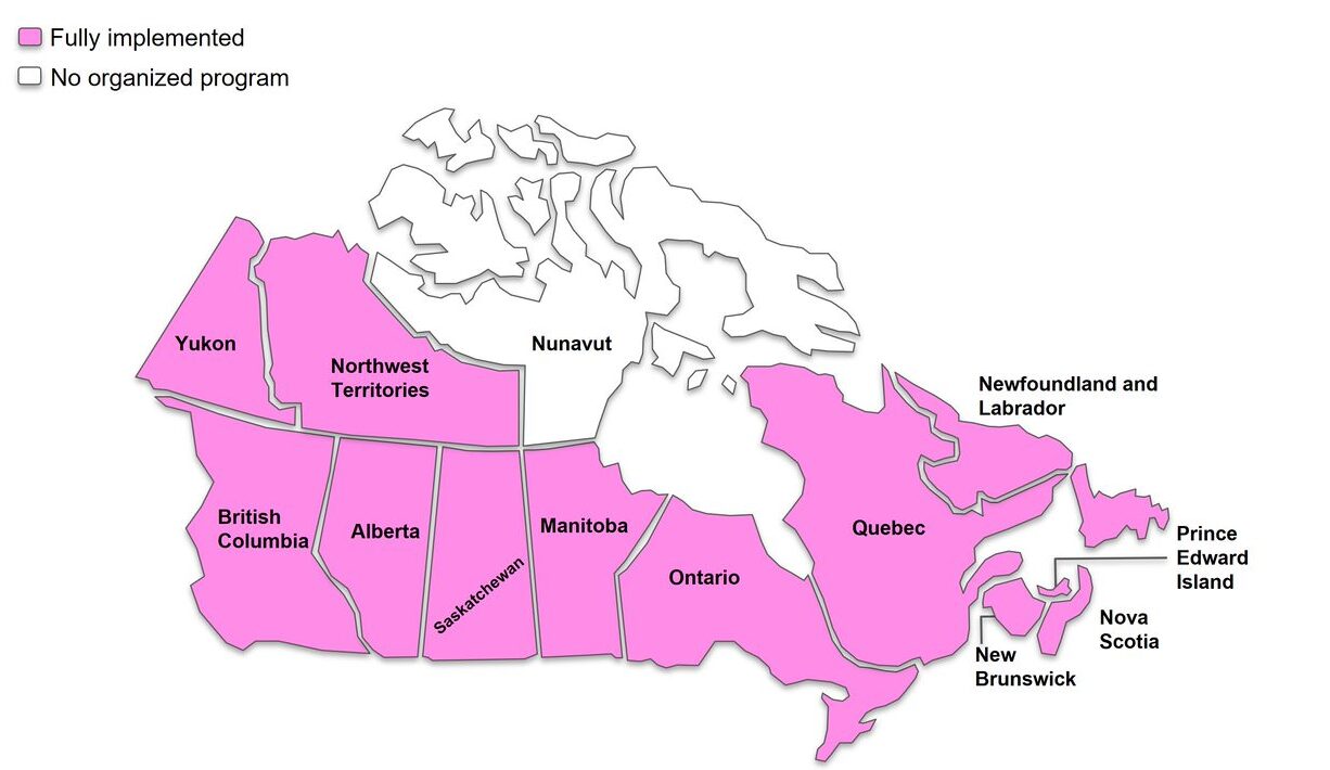 Breast Cancer Screening map of Canada