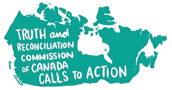 Green map of Canada with the text Truth and Reconciliation Commission of Canada Calls to Action. 